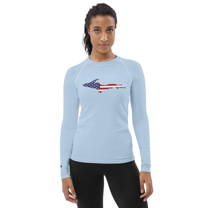 Michigan Upper Peninsula Rash Guard (w/ UP USA Flag) | Women's - Light Blue