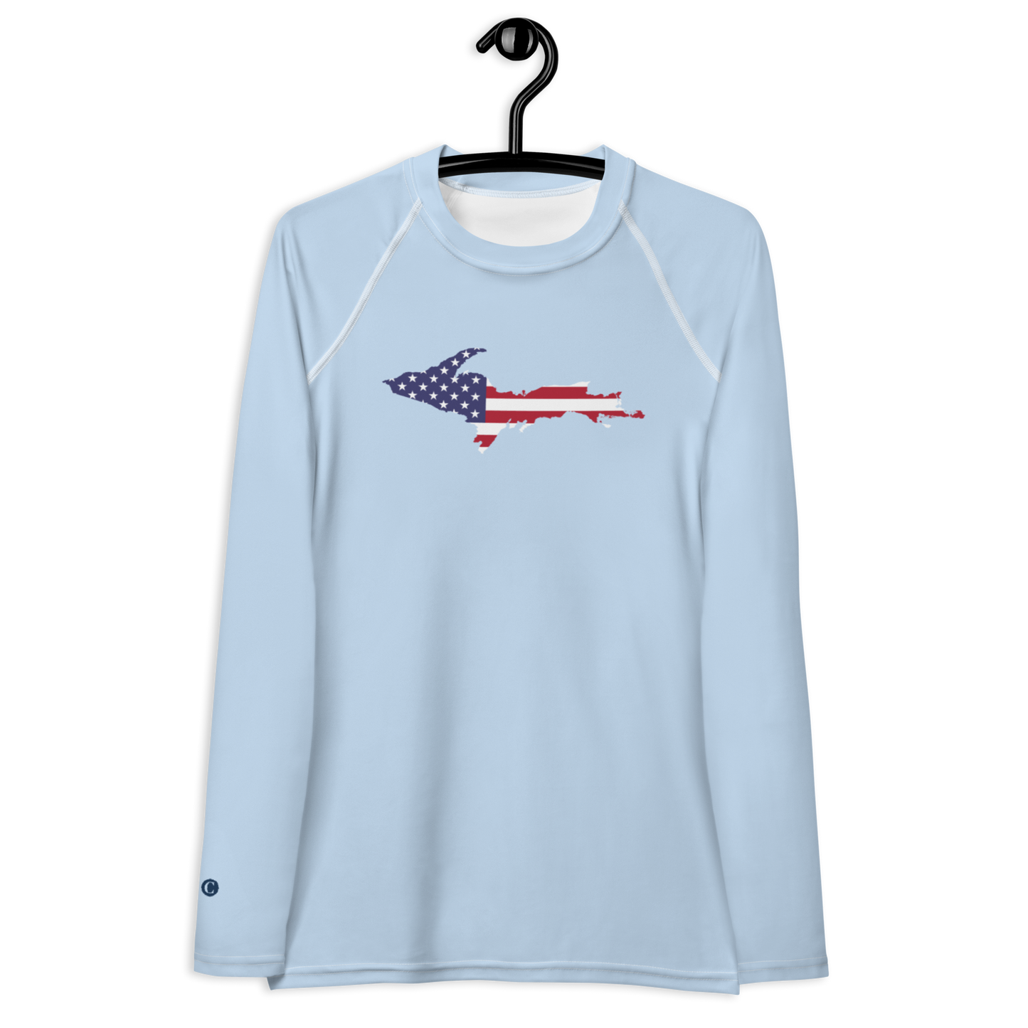 Michigan Upper Peninsula Rash Guard (w/ UP USA Flag) | Women's - Light Blue