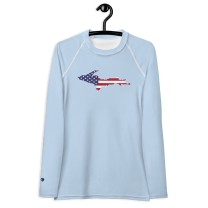 Michigan Upper Peninsula Rash Guard (w/ UP USA Flag) | Women's - Light Blue