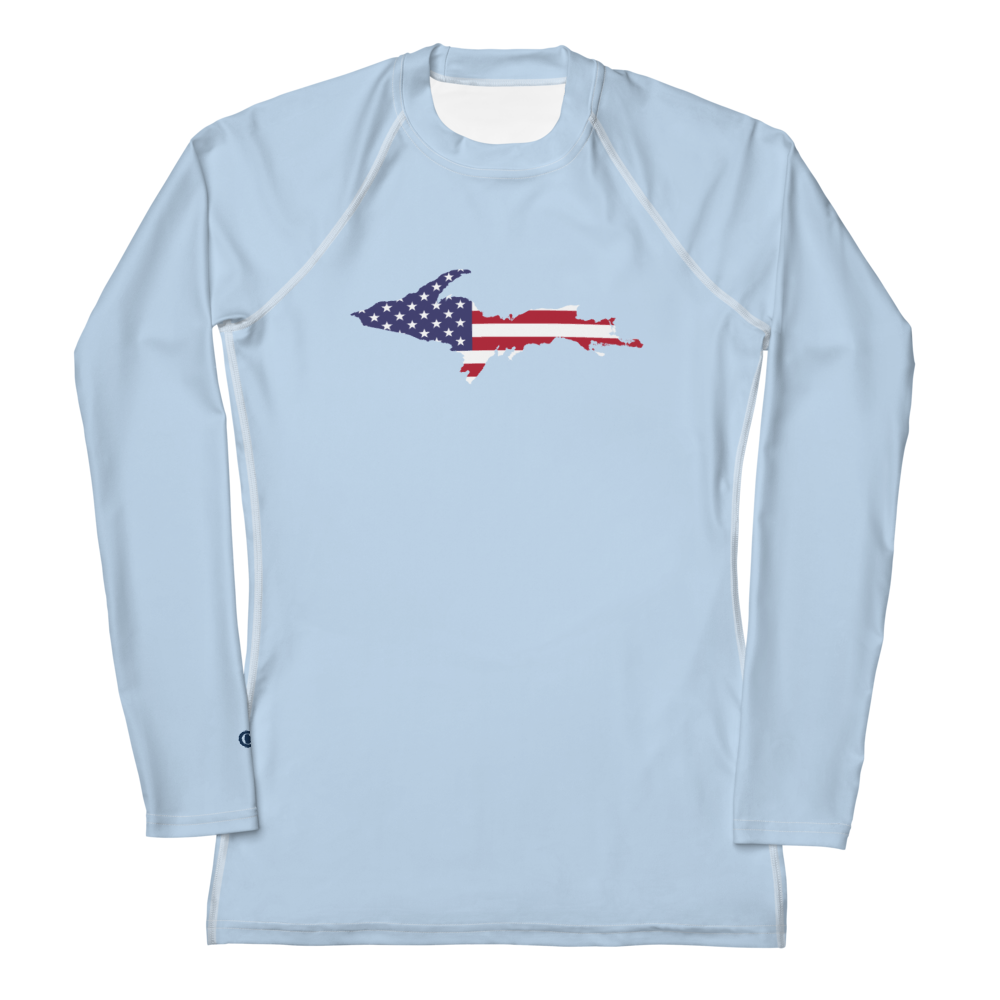 Michigan Upper Peninsula Rash Guard (w/ UP USA Flag) | Women's - Light Blue