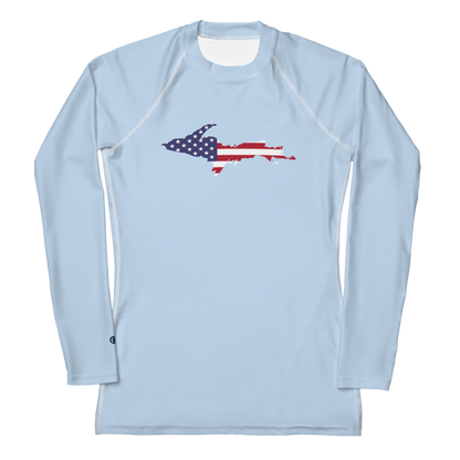 Michigan Upper Peninsula Rash Guard (w/ UP USA Flag) | Women's - Light Blue