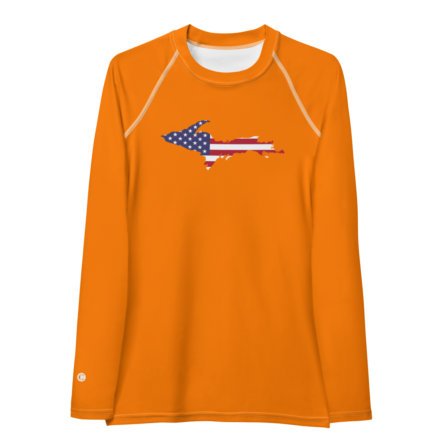 Michigan Upper Peninsula Rash Guard (w/ UP USA Flag) | Women's - Safety Orange