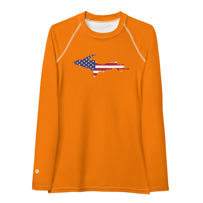 Michigan Upper Peninsula Rash Guard (w/ UP USA Flag) | Women's - Safety Orange