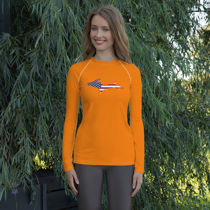 Michigan Upper Peninsula Rash Guard (w/ UP USA Flag) | Women's - Safety Orange