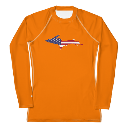 Michigan Upper Peninsula Rash Guard (w/ UP USA Flag) | Women's - Safety Orange