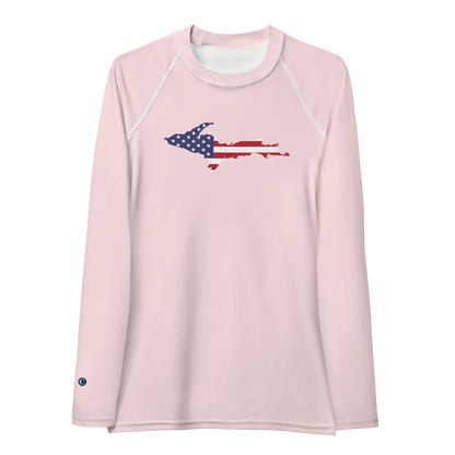 Michigan Upper Peninsula Rash Guard (w/ UP USA Flag) | Women's - Pale Pink