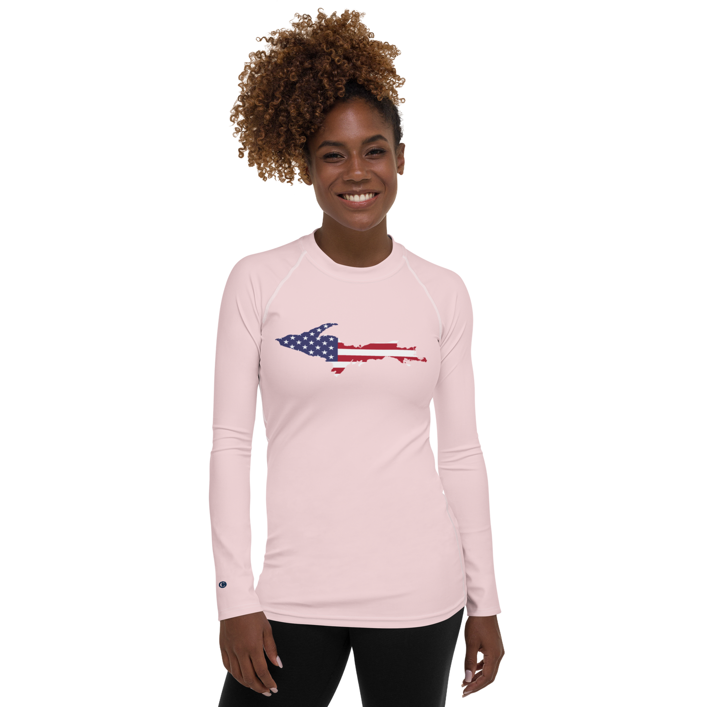 Michigan Upper Peninsula Rash Guard (w/ UP USA Flag) | Women's - Pale Pink