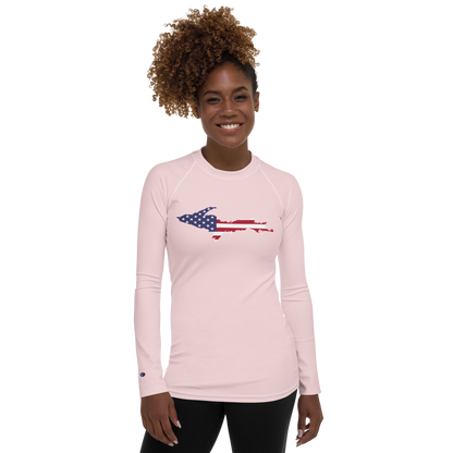 Michigan Upper Peninsula Rash Guard (w/ UP USA Flag) | Women's - Pale Pink