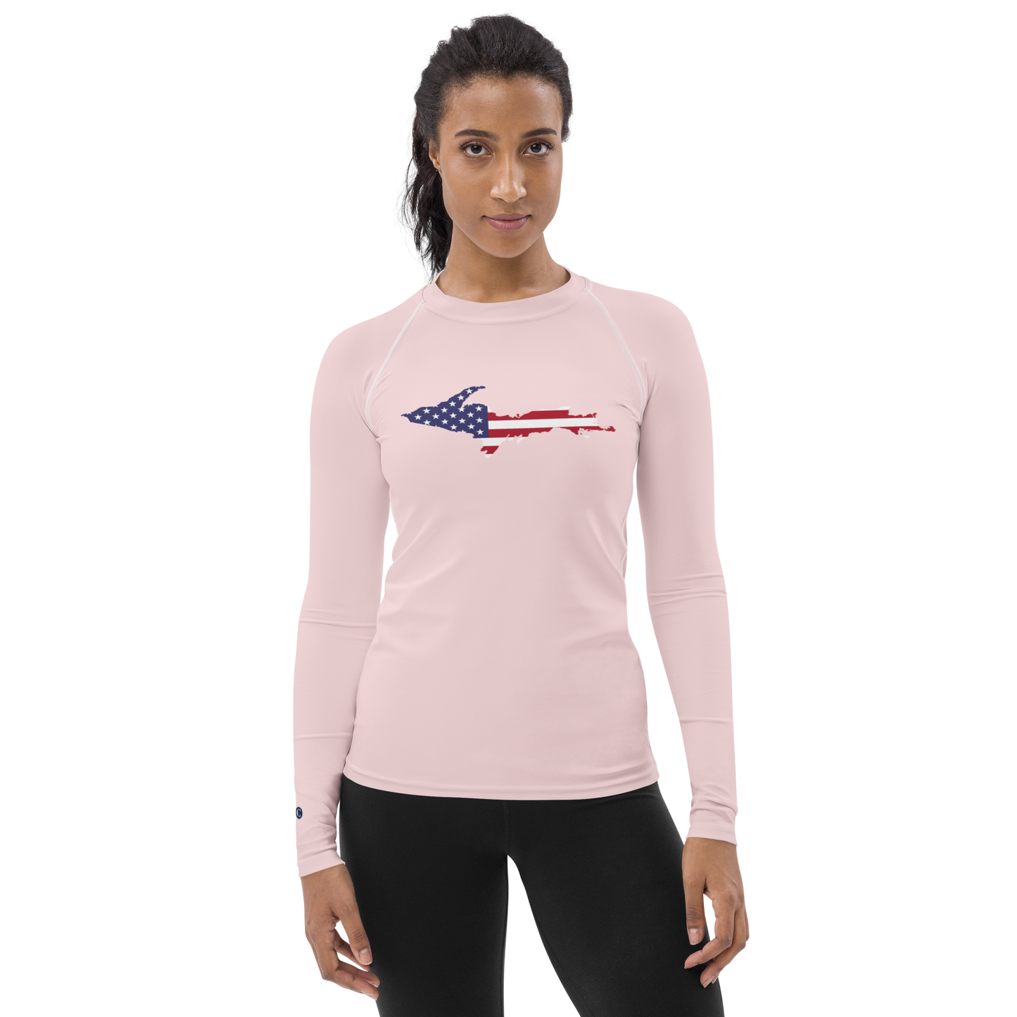 Michigan Upper Peninsula Rash Guard (w/ UP USA Flag) | Women's - Pale Pink