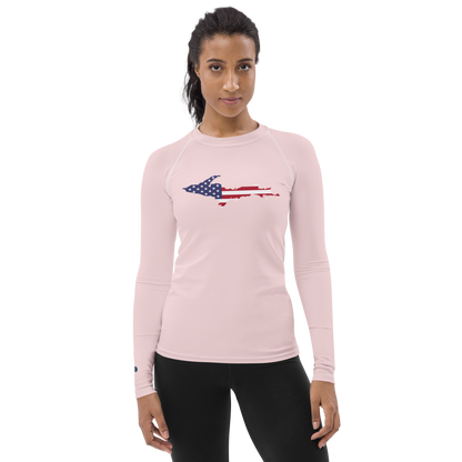 Michigan Upper Peninsula Rash Guard (w/ UP USA Flag) | Women's - Pale Pink