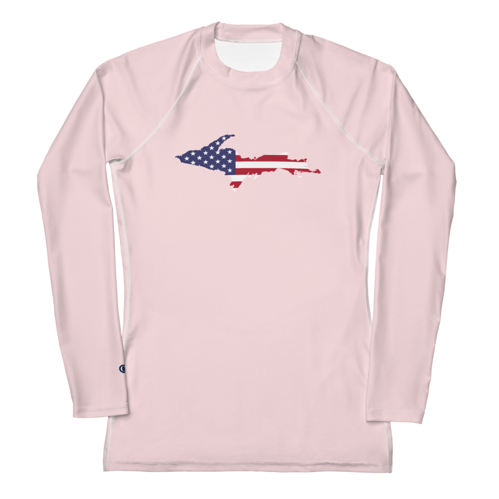 Michigan Upper Peninsula Rash Guard (w/ UP USA Flag) | Women's - Pale Pink