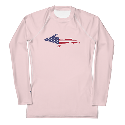 Michigan Upper Peninsula Rash Guard (w/ UP USA Flag) | Women's - Pale Pink