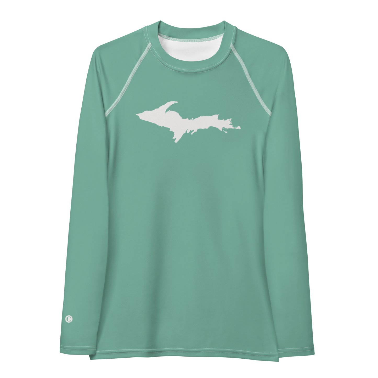 Michigan Upper Peninsula Rash Guard (w/ UP Outline) | Women's - Metallic Mint Green