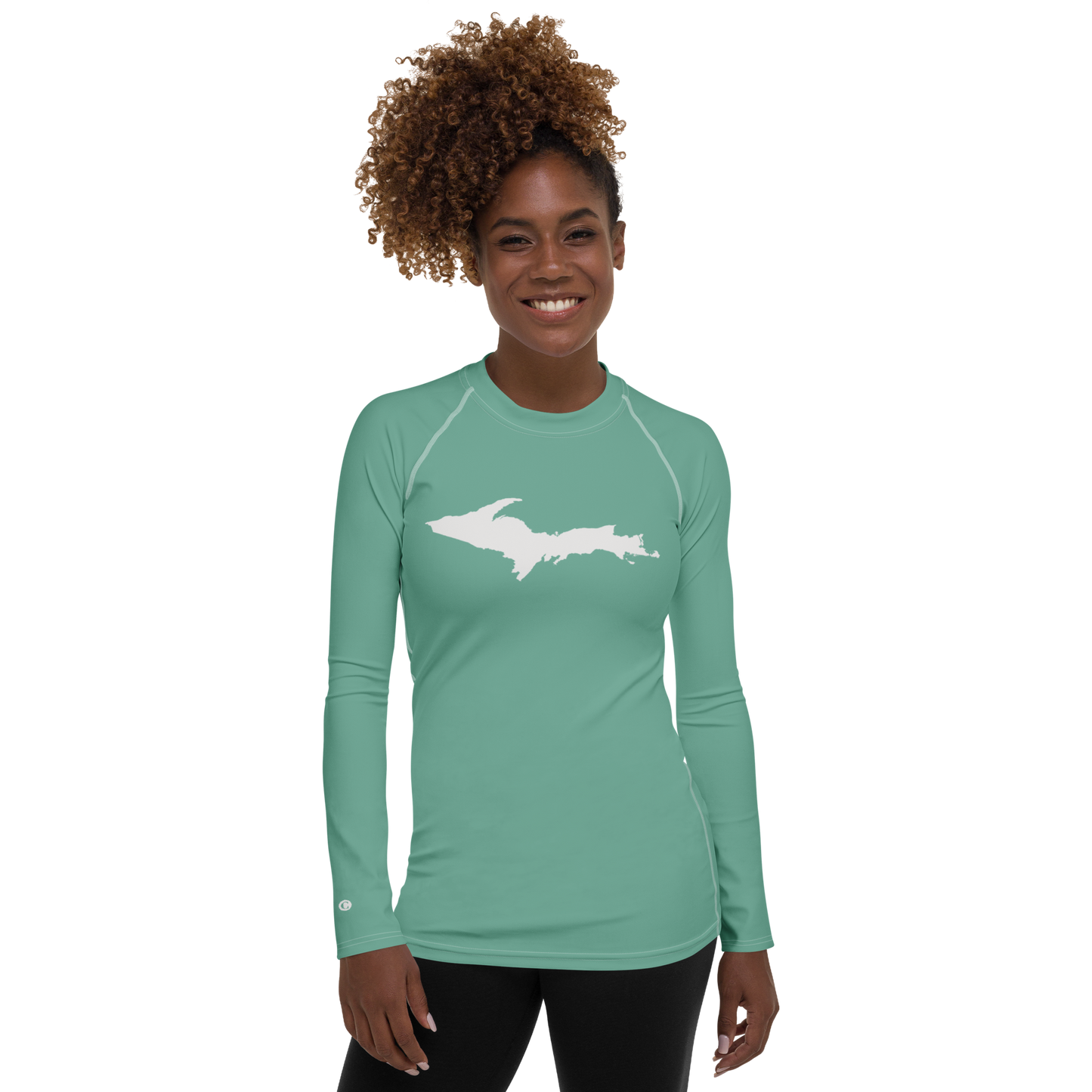 Michigan Upper Peninsula Rash Guard (w/ UP Outline) | Women's - Metallic Mint Green