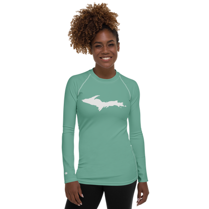 Michigan Upper Peninsula Rash Guard (w/ UP Outline) | Women's - Metallic Mint Green