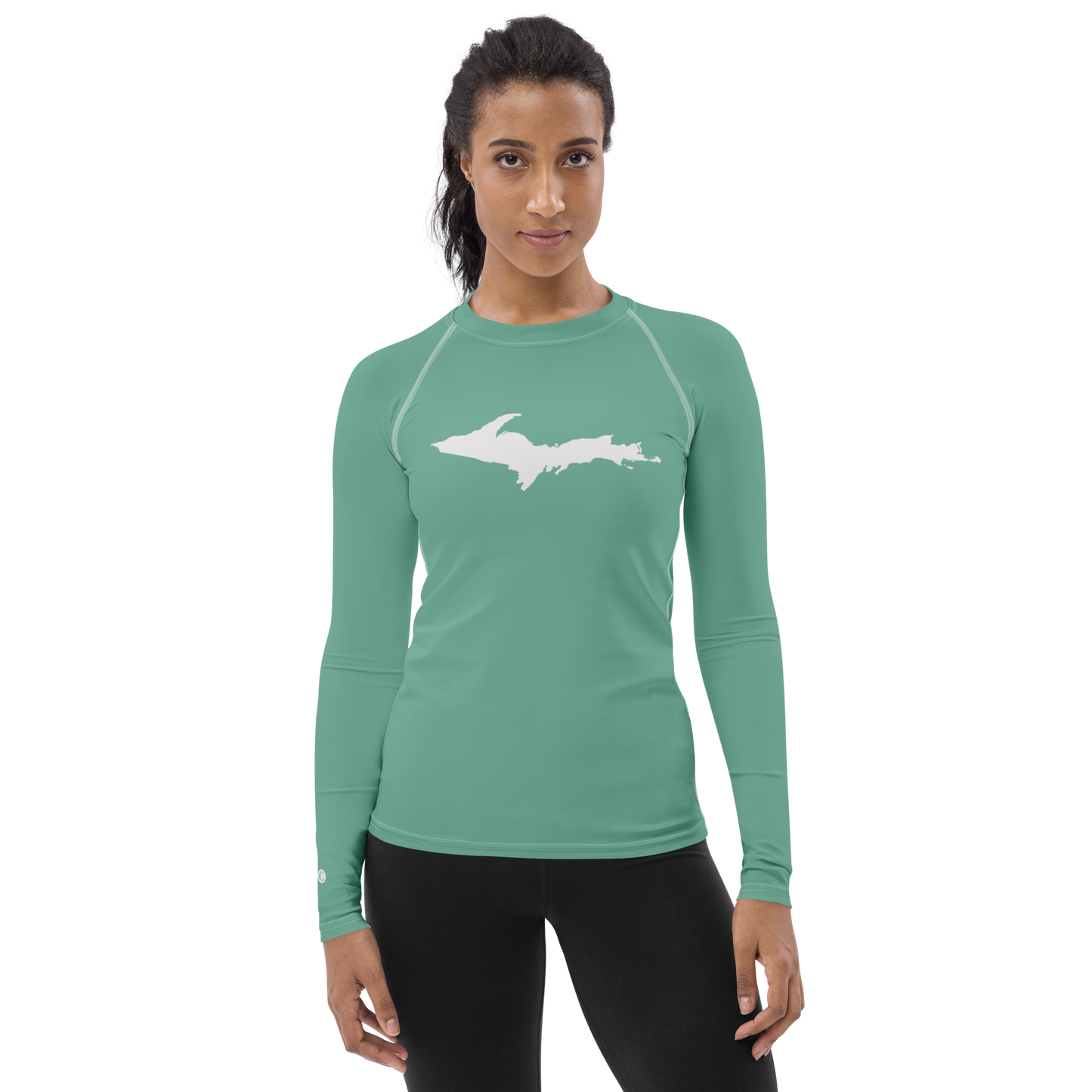 Michigan Upper Peninsula Rash Guard (w/ UP Outline) | Women's - Metallic Mint Green