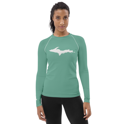 Michigan Upper Peninsula Rash Guard (w/ UP Outline) | Women's - Metallic Mint Green