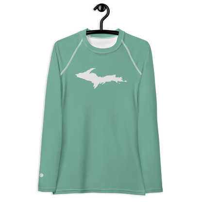 Michigan Upper Peninsula Rash Guard (w/ UP Outline) | Women's - Metallic Mint Green