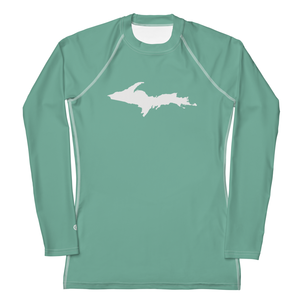 Michigan Upper Peninsula Rash Guard (w/ UP Outline) | Women's - Metallic Mint Green