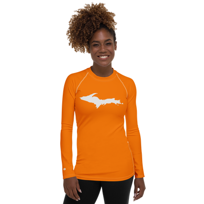 Michigan Upper Peninsula Rash Guard (w/ UP Outline) | Women's - Safety Orange