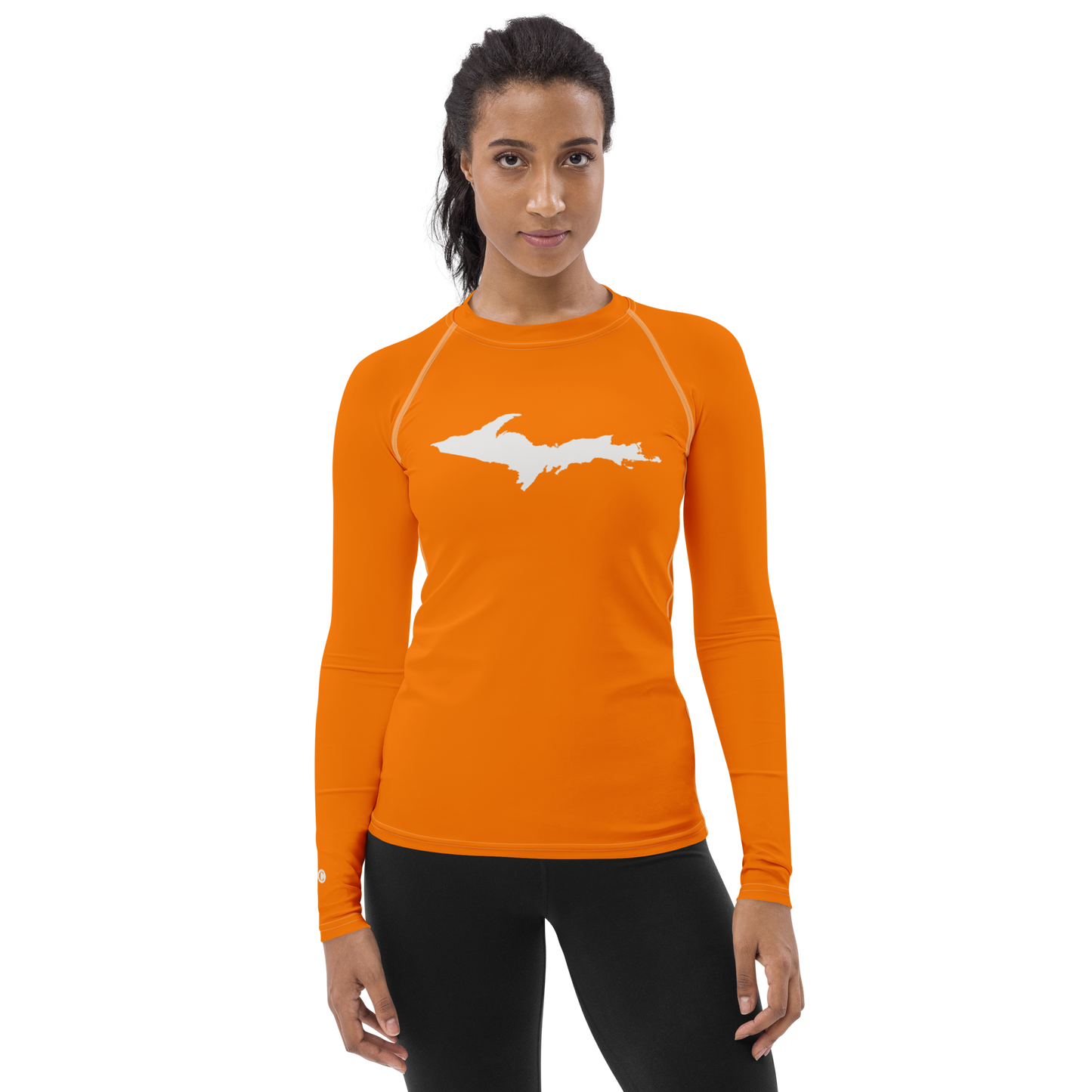 Michigan Upper Peninsula Rash Guard (w/ UP Outline) | Women's - Safety Orange