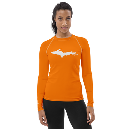 Michigan Upper Peninsula Rash Guard (w/ UP Outline) | Women's - Safety Orange