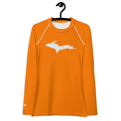 Michigan Upper Peninsula Rash Guard (w/ UP Outline) | Women's - Safety Orange