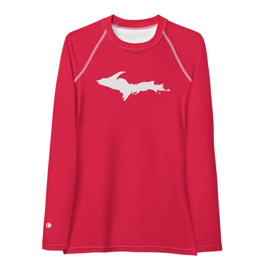 Michigan Upper Peninsula Rash Guard (w/ UP Outline) | Women's - Lighthouse Red