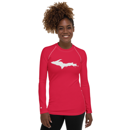 Michigan Upper Peninsula Rash Guard (w/ UP Outline) | Women's - Lighthouse Red