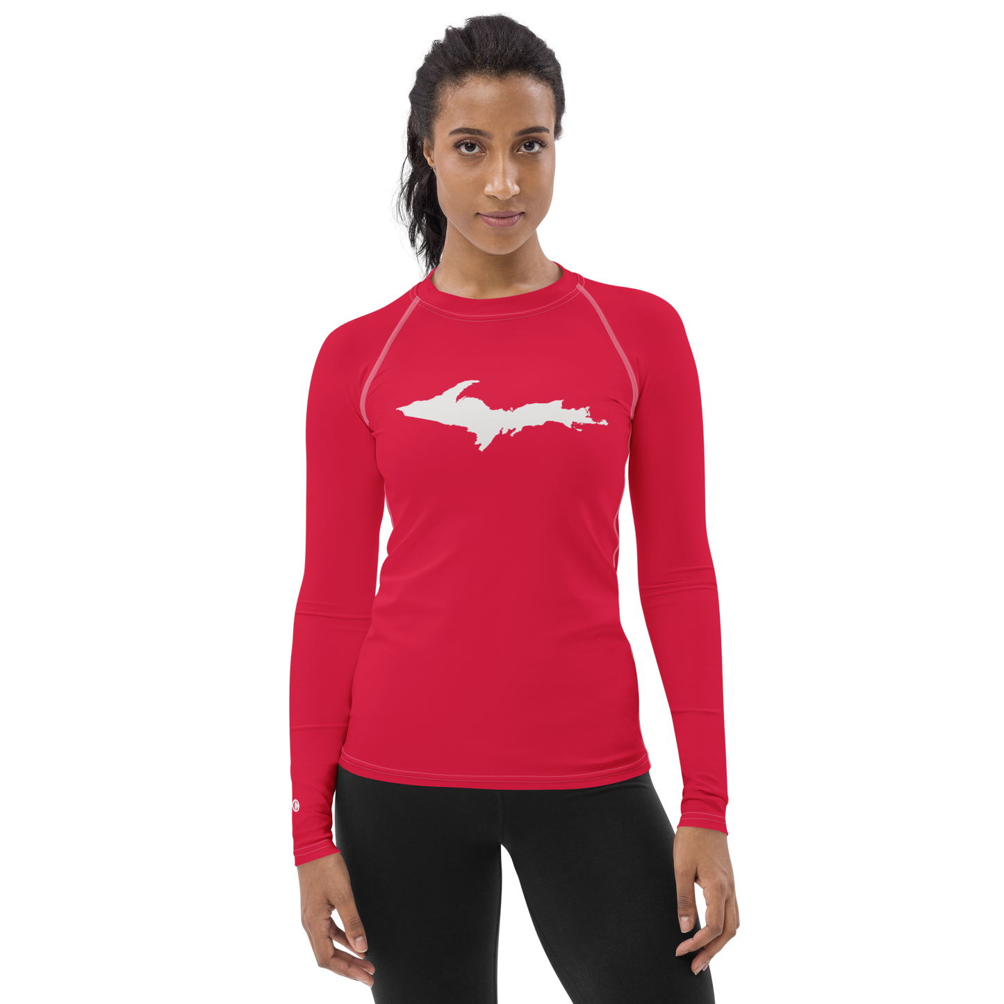 Michigan Upper Peninsula Rash Guard (w/ UP Outline) | Women's - Lighthouse Red