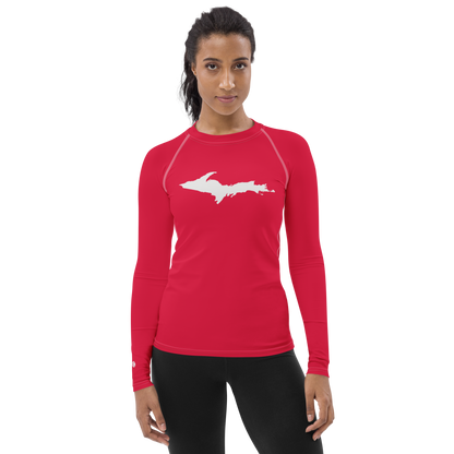 Michigan Upper Peninsula Rash Guard (w/ UP Outline) | Women's - Lighthouse Red