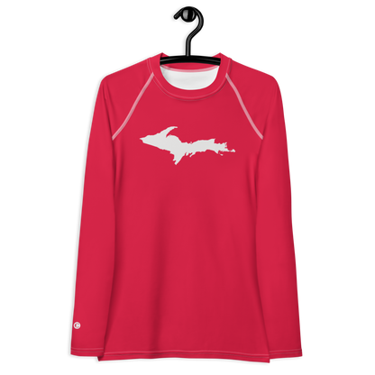 Michigan Upper Peninsula Rash Guard (w/ UP Outline) | Women's - Lighthouse Red