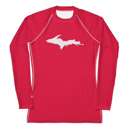 Michigan Upper Peninsula Rash Guard (w/ UP Outline) | Women's - Lighthouse Red