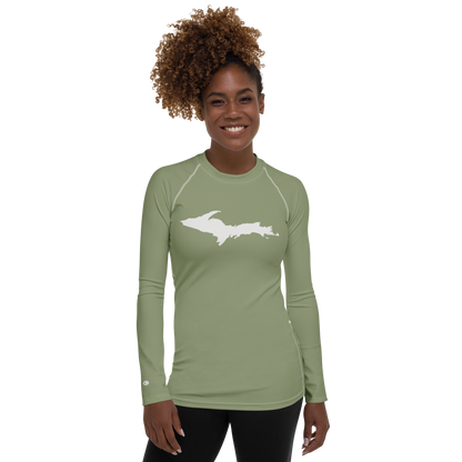 Michigan Upper Peninsula Rash Guard (w/ UP Outline) | Women's - Beachgrass Green