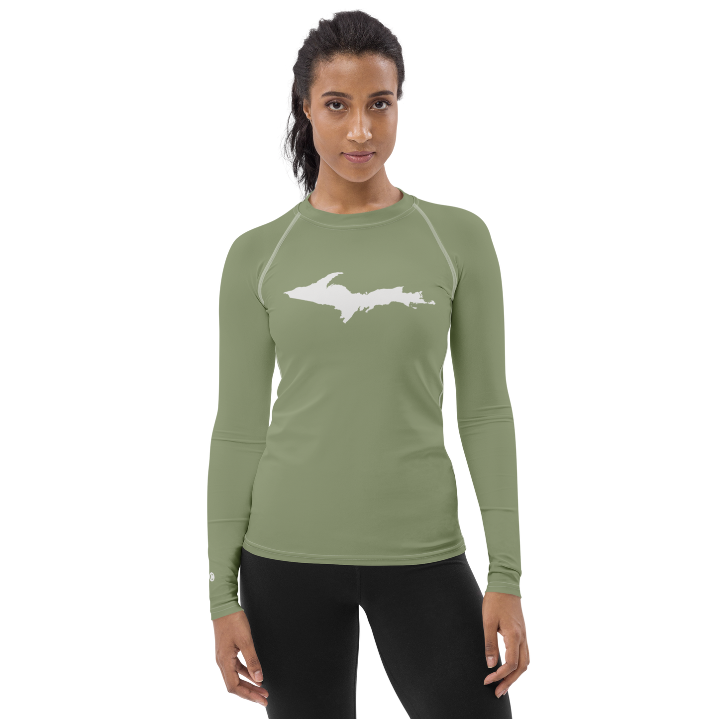 Michigan Upper Peninsula Rash Guard (w/ UP Outline) | Women's - Beachgrass Green