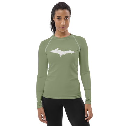 Michigan Upper Peninsula Rash Guard (w/ UP Outline) | Women's - Beachgrass Green