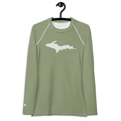 Michigan Upper Peninsula Rash Guard (w/ UP Outline) | Women's - Beachgrass Green