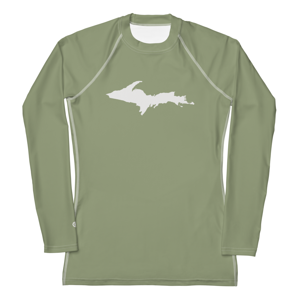 Michigan Upper Peninsula Rash Guard (w/ UP Outline) | Women's - Beachgrass Green