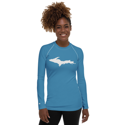 Michigan Upper Peninsula Rash Guard (w/ UP Outline) | Women's - Lake Michigan Blue