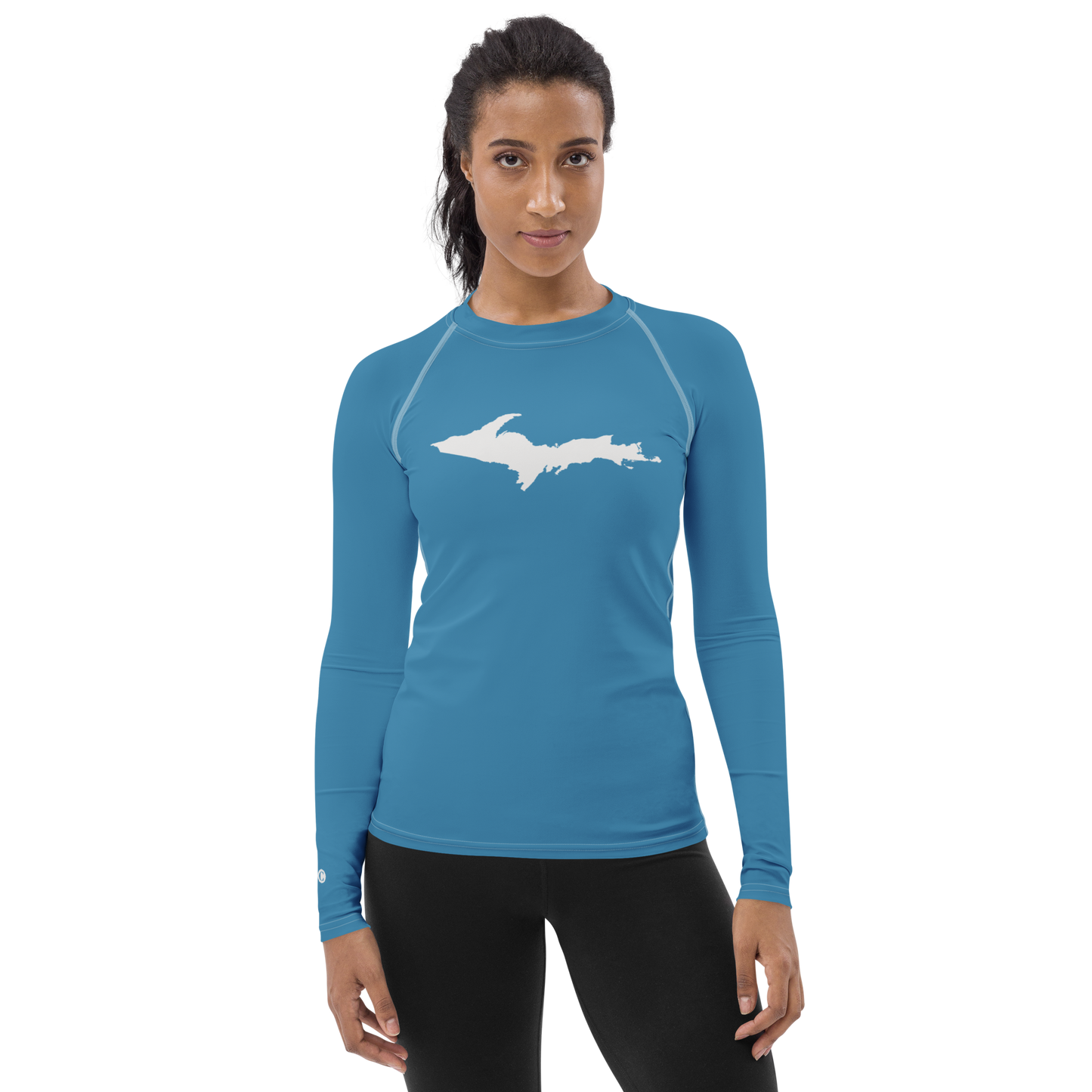 Michigan Upper Peninsula Rash Guard (w/ UP Outline) | Women's - Lake Michigan Blue