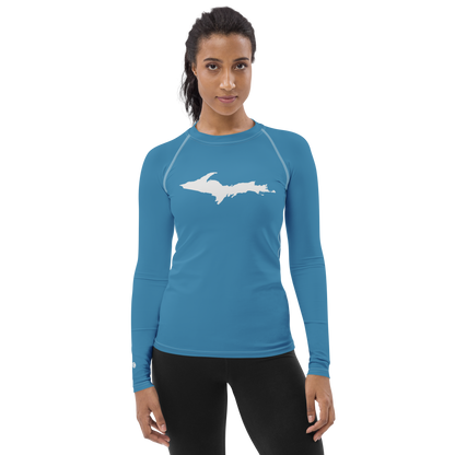 Michigan Upper Peninsula Rash Guard (w/ UP Outline) | Women's - Lake Michigan Blue