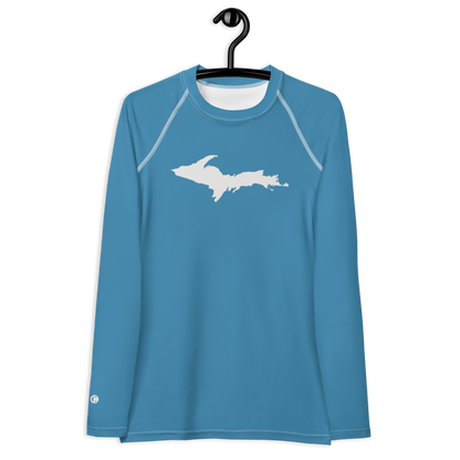 Michigan Upper Peninsula Rash Guard (w/ UP Outline) | Women's - Lake Michigan Blue