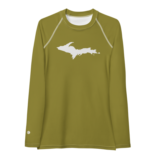 Michigan Upper Peninsula Rash Guard (w/ UP Outline) | Women's - Scrub Gold