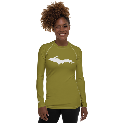 Michigan Upper Peninsula Rash Guard (w/ UP Outline) | Women's - Scrub Gold