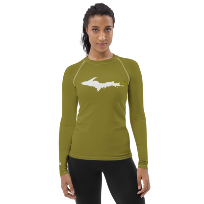 Michigan Upper Peninsula Rash Guard (w/ UP Outline) | Women's - Scrub Gold