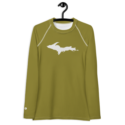 Michigan Upper Peninsula Rash Guard (w/ UP Outline) | Women's - Scrub Gold