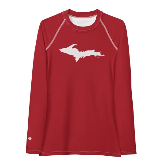 Michigan Upper Peninsula Rash Guard (w/ UP Outline) | Women's - Thimbleberry Red