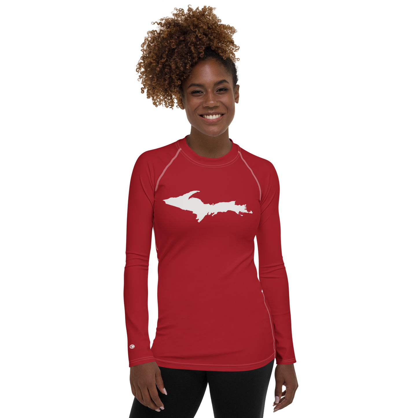 Michigan Upper Peninsula Rash Guard (w/ UP Outline) | Women's - Thimbleberry Red