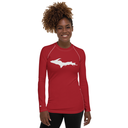 Michigan Upper Peninsula Rash Guard (w/ UP Outline) | Women's - Thimbleberry Red