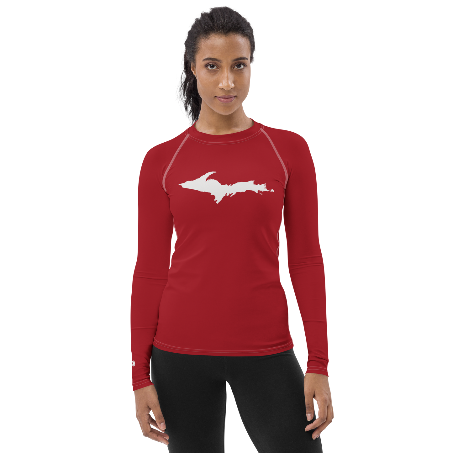 Michigan Upper Peninsula Rash Guard (w/ UP Outline) | Women's - Thimbleberry Red